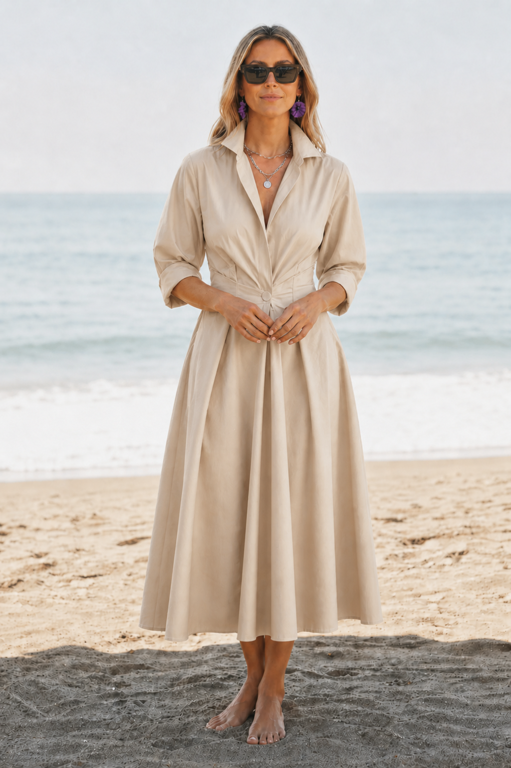 midi dress buttoned fron neck Bettina Clothing: Mini Dresses: 'Noele' Scarpe donna and streamlined midi skirt Size:PRE-ORDER (Input Size in Order instructions box | Up to 1 Month Wait)