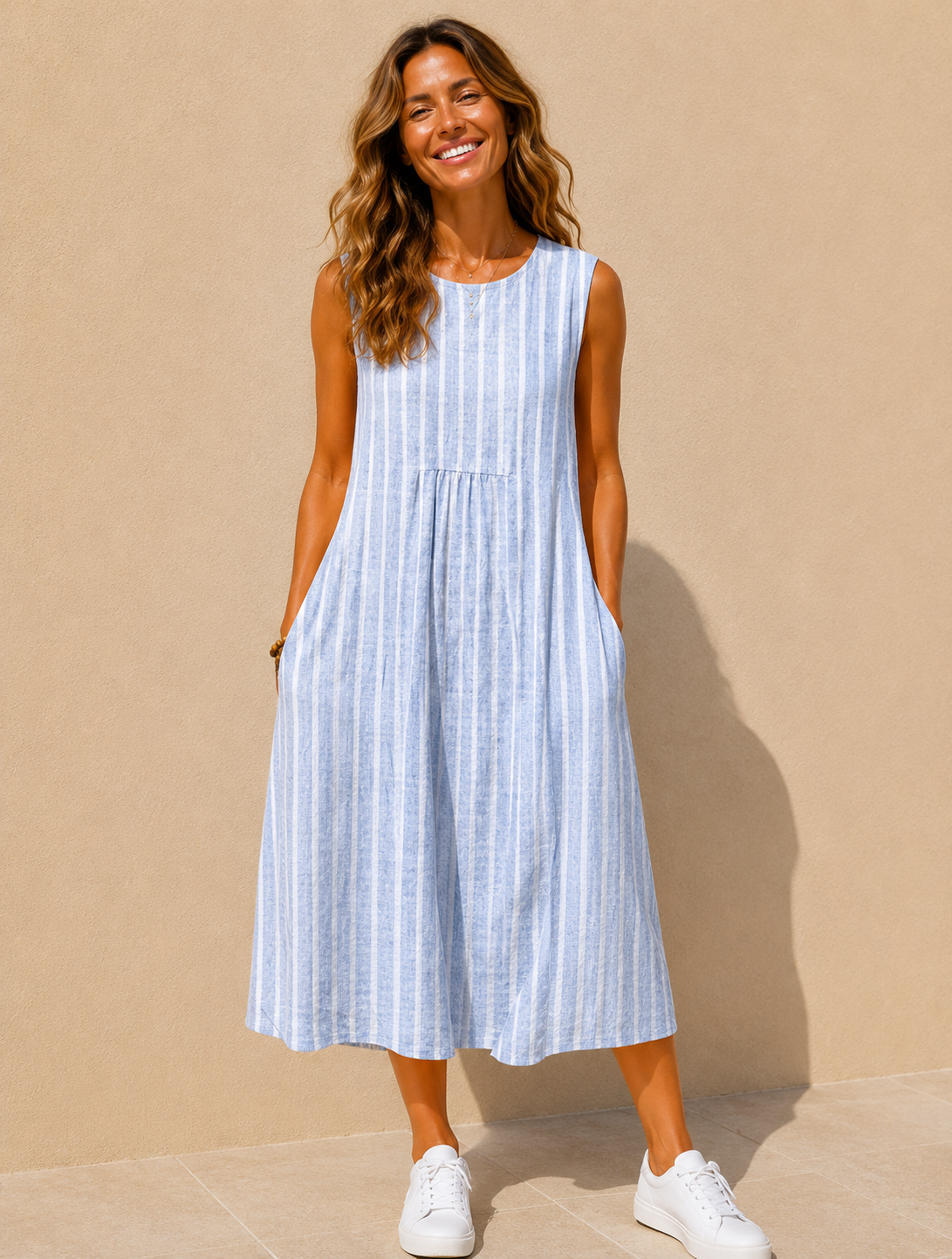 womens summer midi dresses Shirley Coat Uniform Regulations Women's Discover the beige linen STYLE:CASUAL Pattern:Blue