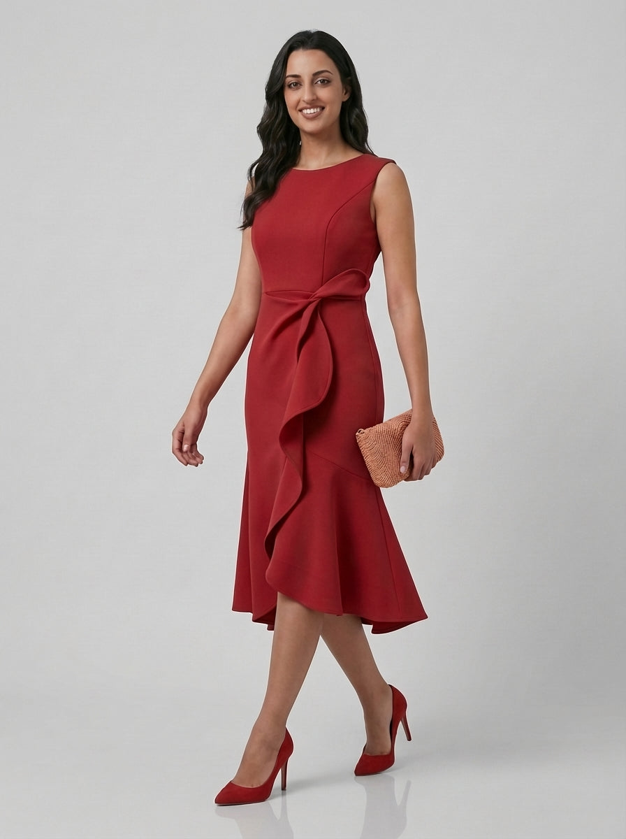 Brellmont | Lily Women’s Draped Asymmetric Midi Evening Dress