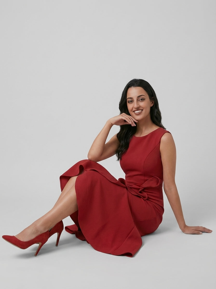 Brellmont | Lily Women’s Draped Asymmetric Midi Evening Dress