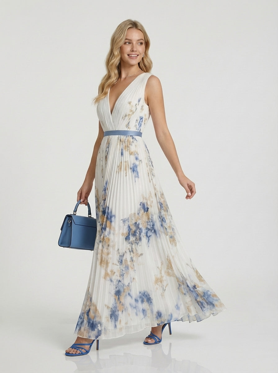 Brellmont | Aria Women’s Pleated Floral Summer Maxi Dress