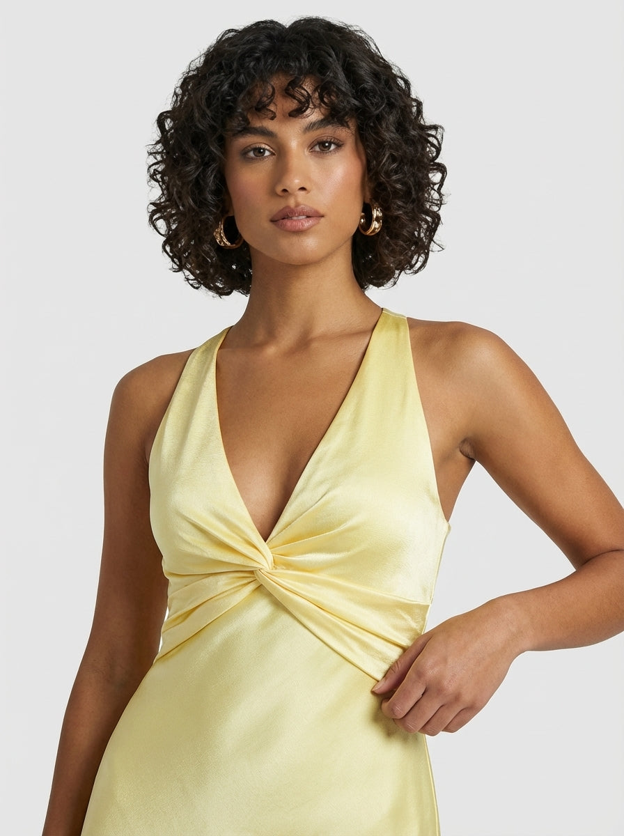 Brellmont | Ava Women’s Yellow V Neck Sleeveless Long Maxi Dress