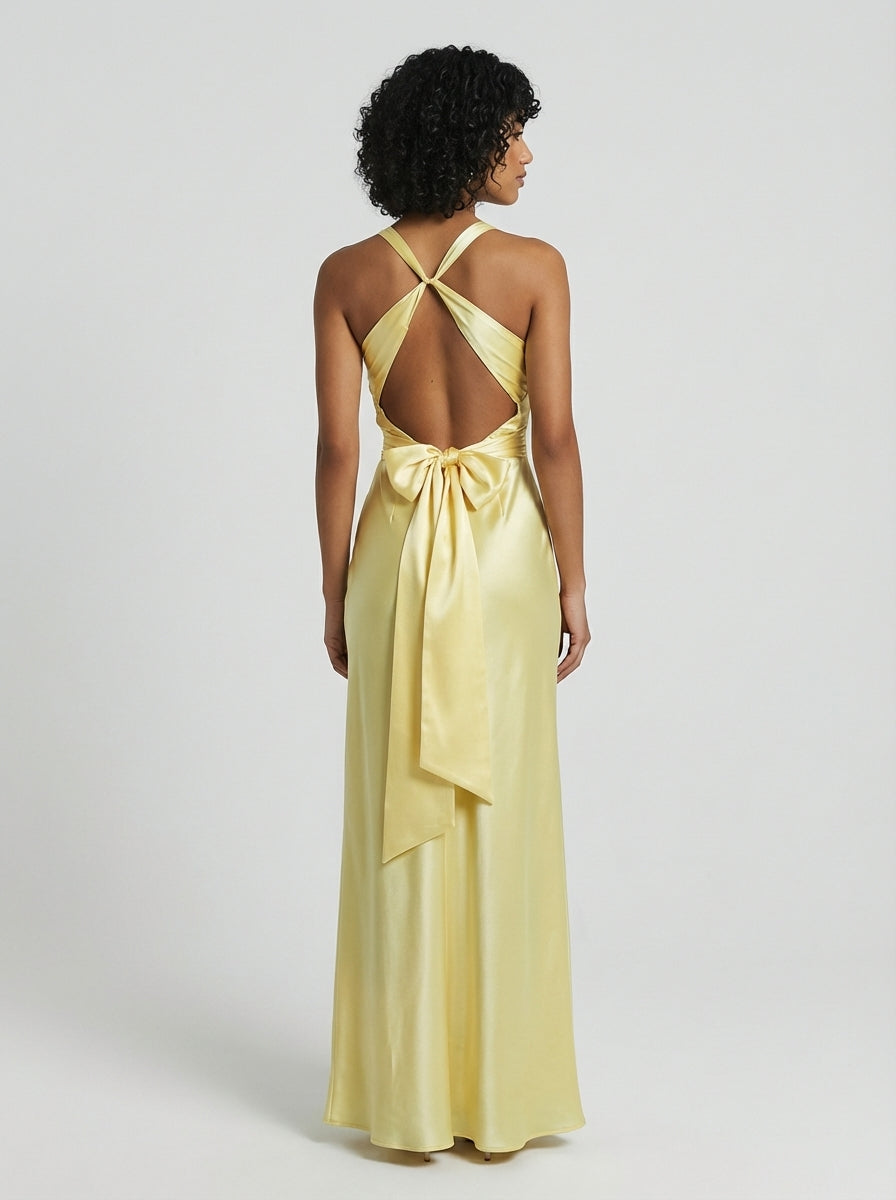 Brellmont | Ava Women’s Yellow V Neck Sleeveless Long Maxi Dress