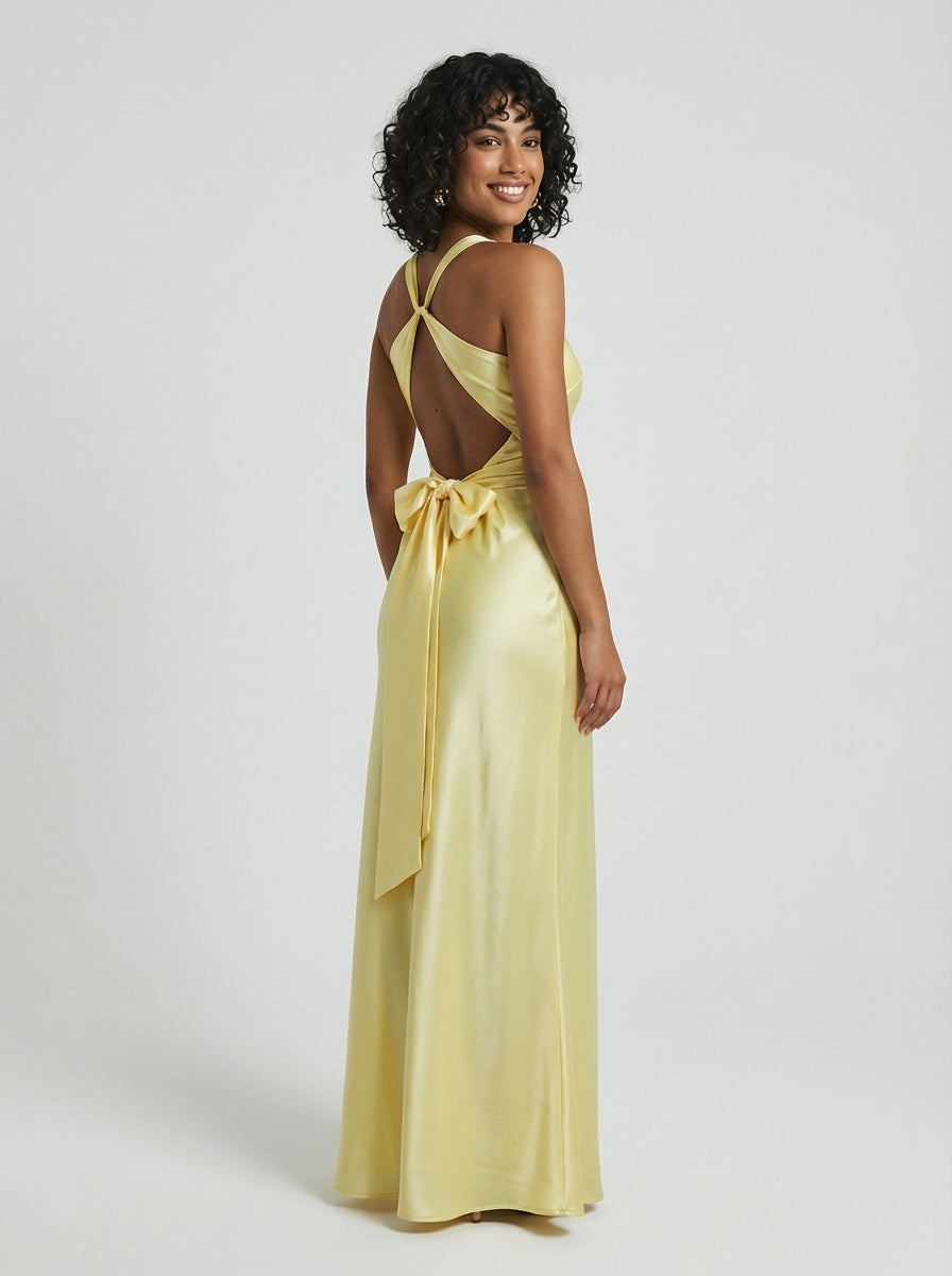 Brellmont | Ava Women’s Yellow V Neck Sleeveless Long Maxi Dress