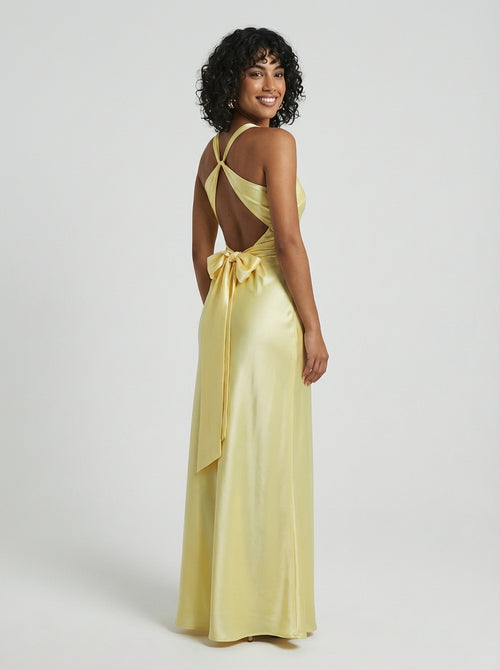 Brellmont | Ava Women’s Yellow V Neck Sleeveless Long Maxi Dress