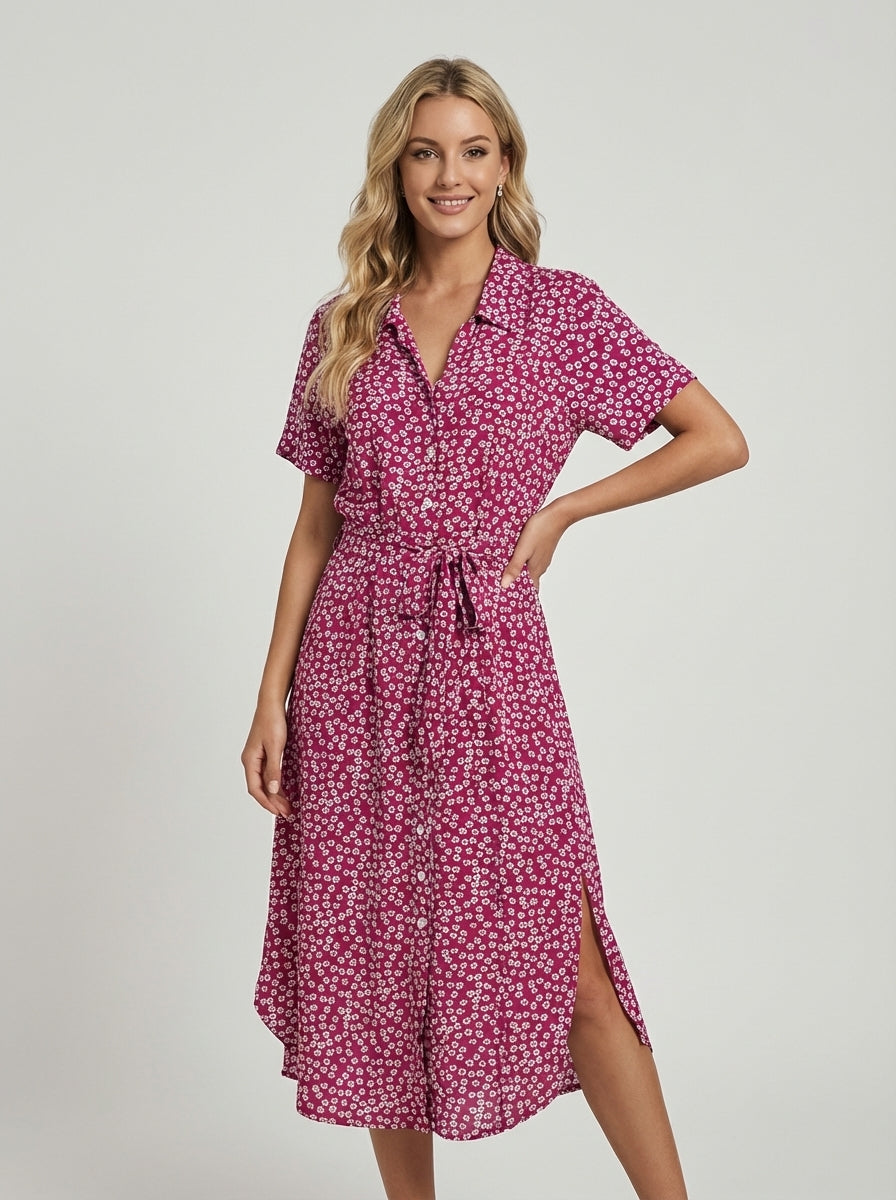 Brellmont | Charlotte Women’s Floral Print Summer Midi Shirt Dress