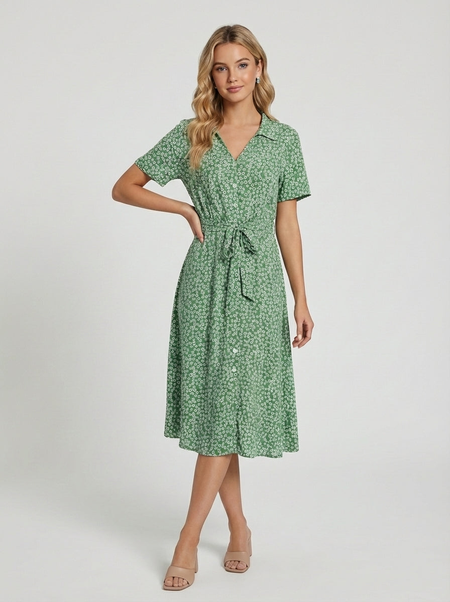 Brellmont | Charlotte Women’s Floral Print Summer Midi Shirt Dress