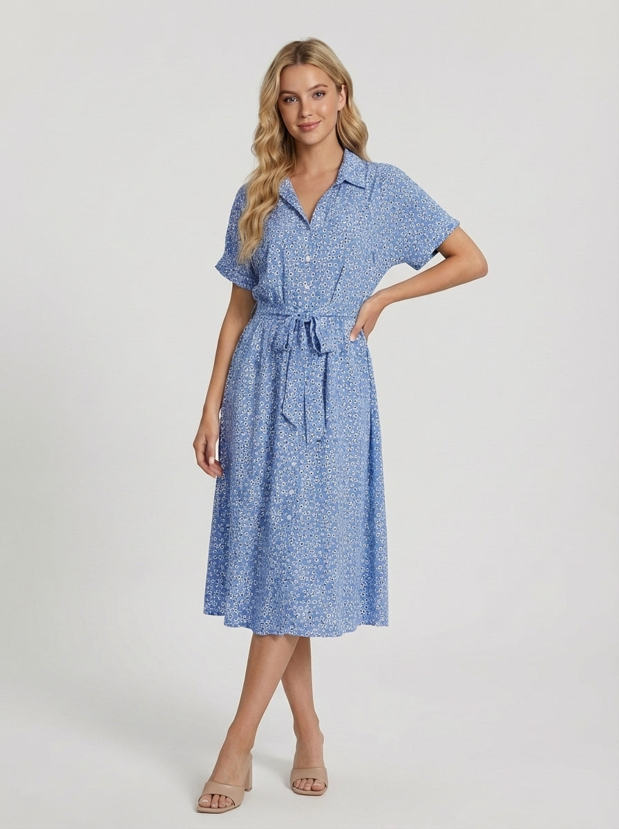 Brellmont | Charlotte Women’s Floral Print Summer Midi Shirt Dress