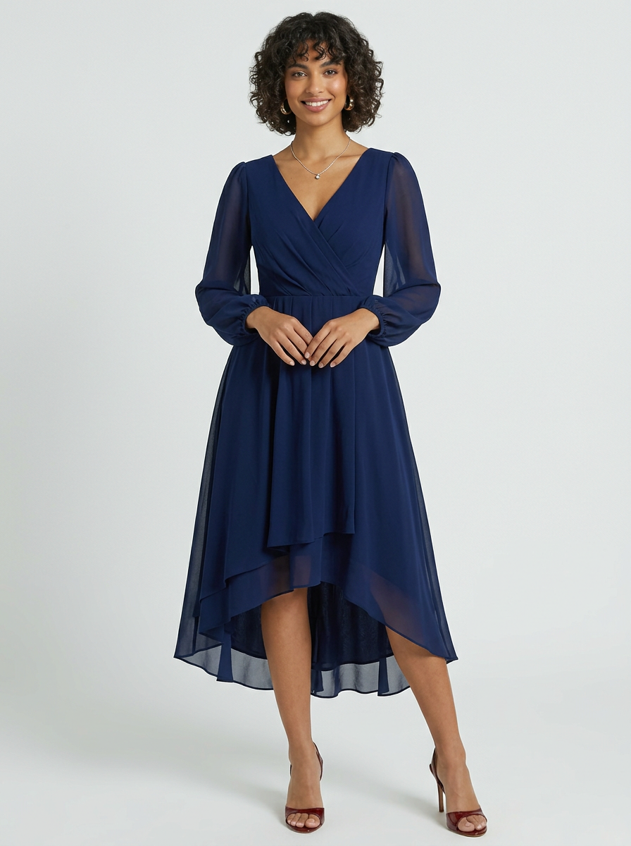 Brellmont | Evelyn Long Sleeve Draped Day To Night Midi Dress