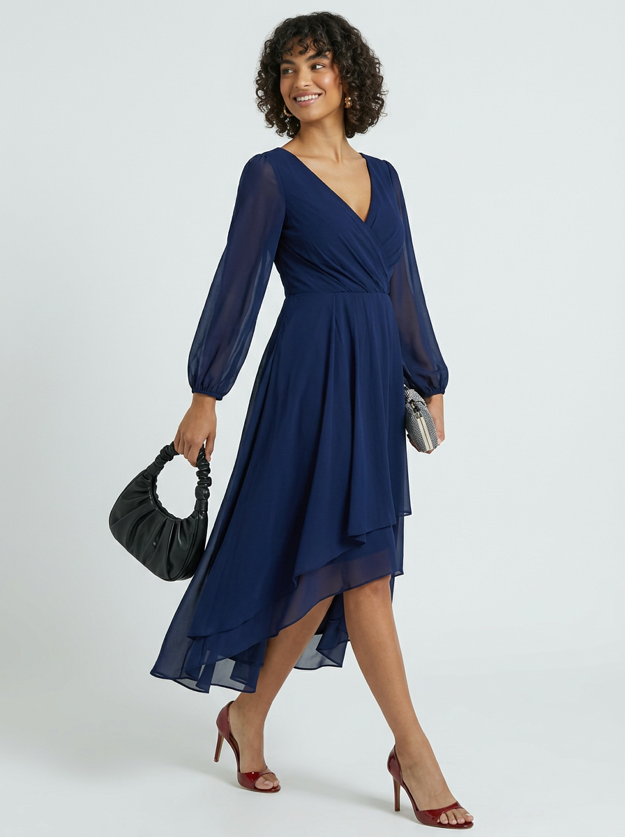 Brellmont | Evelyn Long Sleeve Draped Day To Night Midi Dress