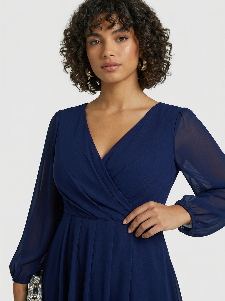 Brellmont | Evelyn Long Sleeve Draped Day To Night Midi Dress