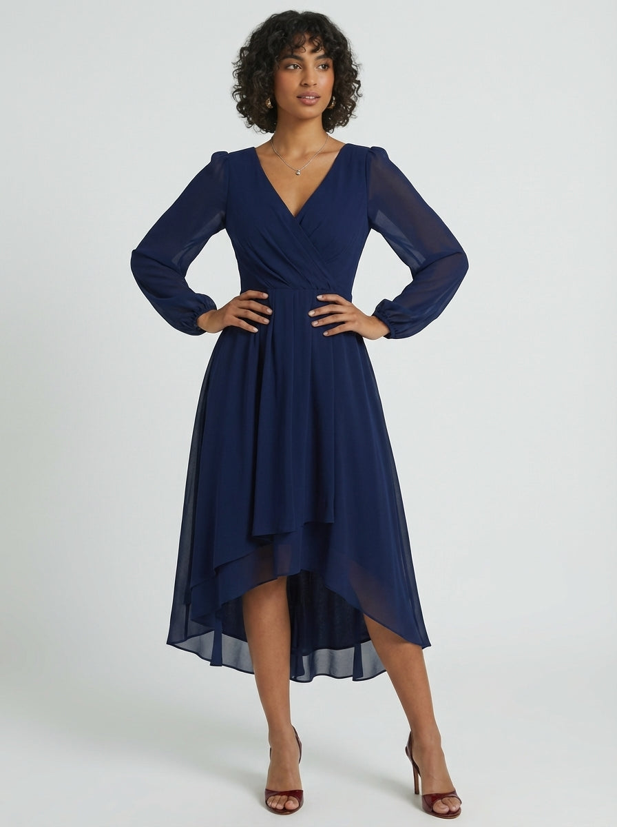 Brellmont | Evelyn Long Sleeve Draped Day To Night Midi Dress
