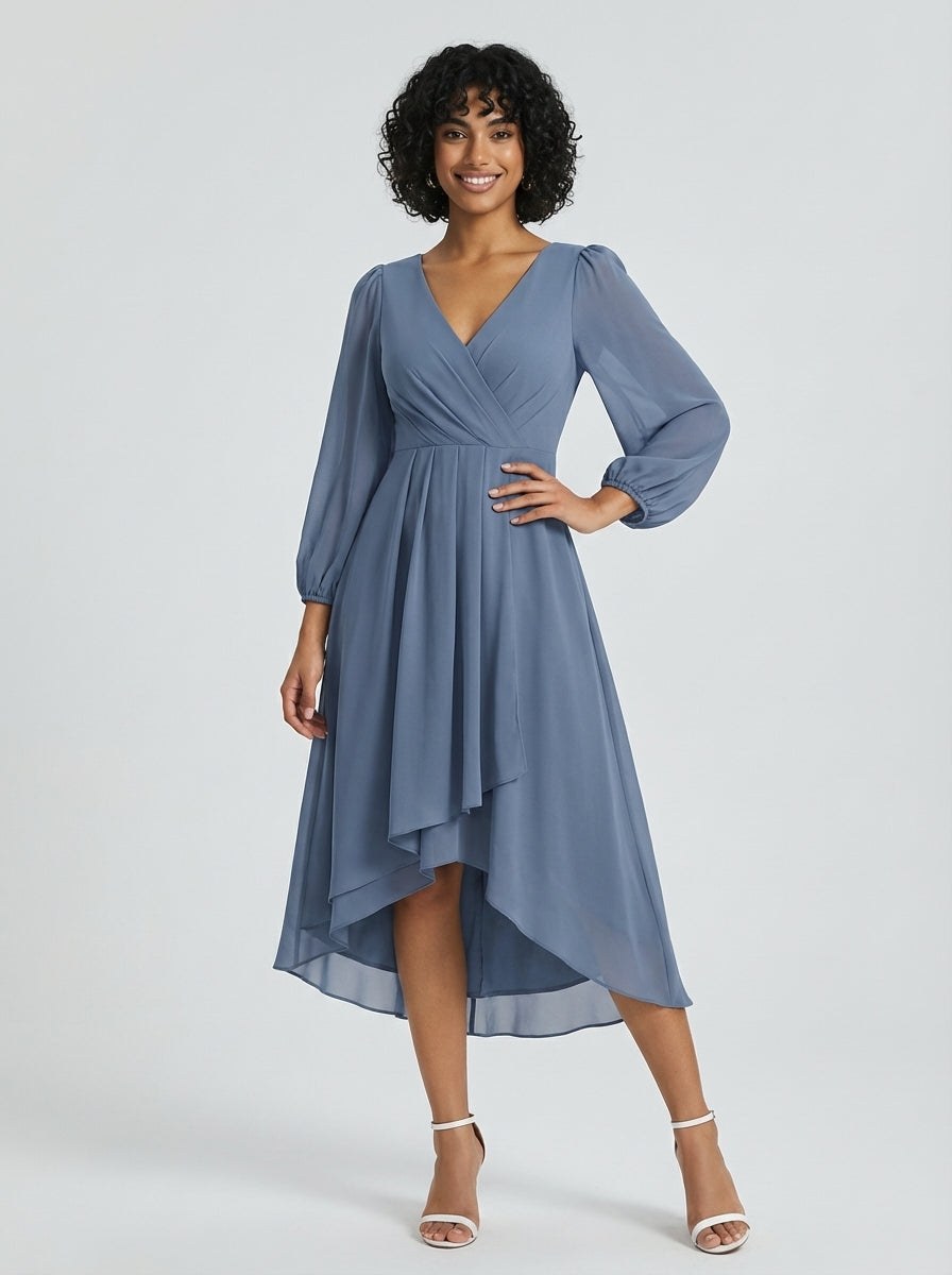 Brellmont | Evelyn Long Sleeve Draped Day To Night Midi Dress