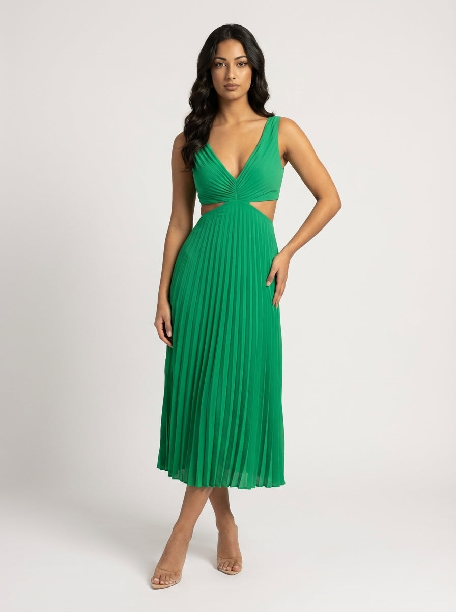 Brellmont | Grace Women’s Pleated Cut Out V Neck Maxi Dress