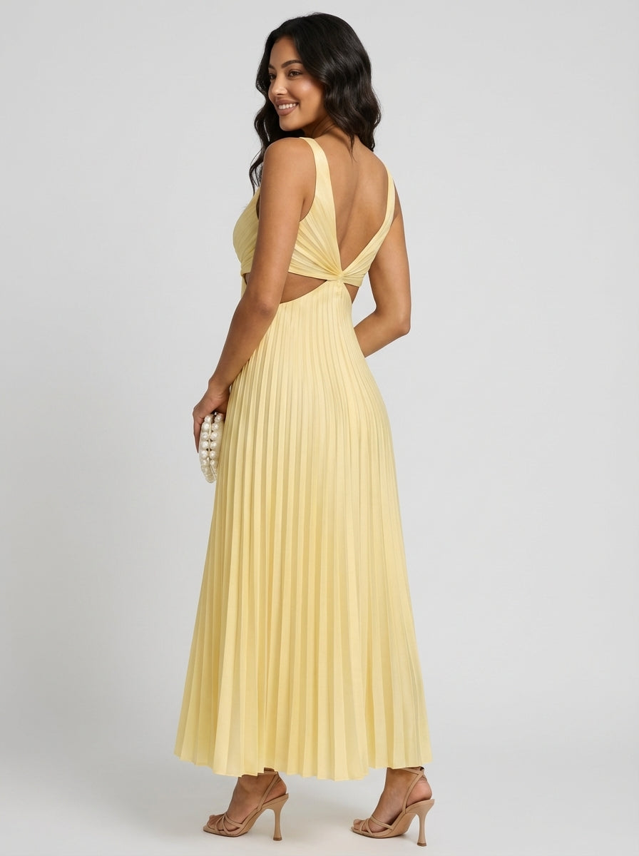 Brellmont | Grace Women’s Pleated Cut Out V Neck Maxi Dress