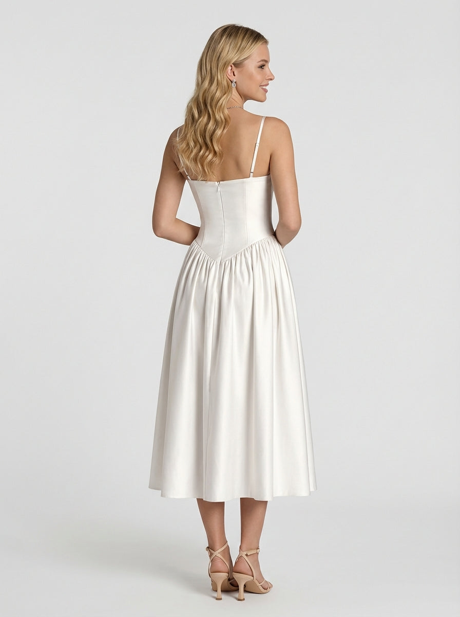 Brellmont | White Pleated Midi Dress