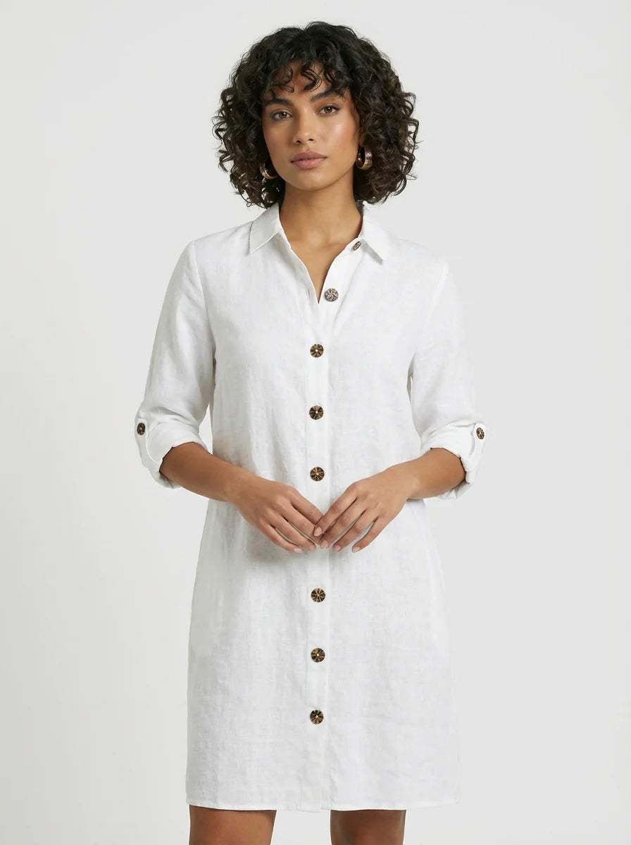 Maria | Summer White Button Front Shirt Mini Dress