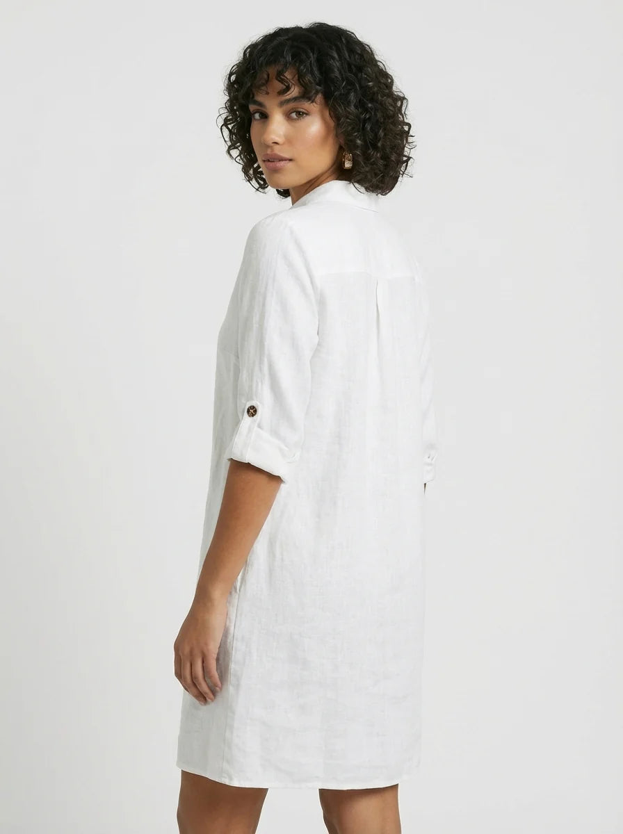 Maria | Summer White Button Front Shirt Mini Dress