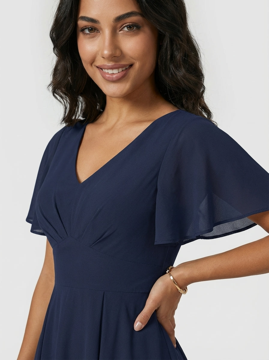 Brellmont | Nora Draped Day To Night V Neck Midi Dress