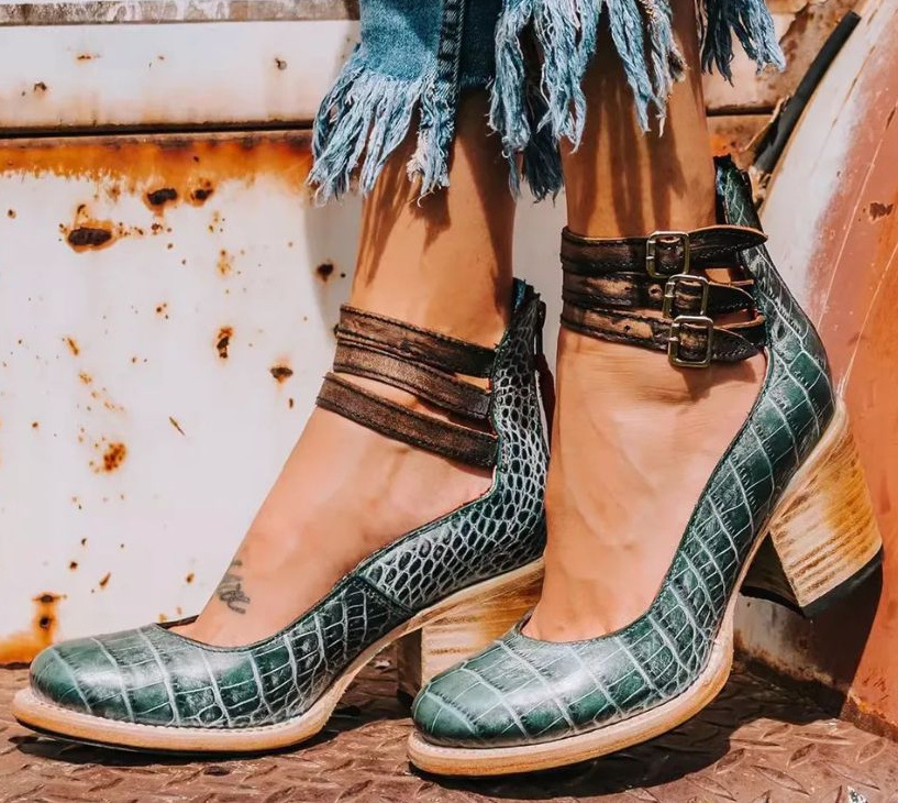 Abbey | Women’s Ankle Strap Closed Toe Block Heel Sandals