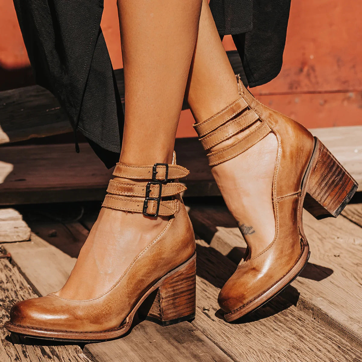 Abbey | Women’s Ankle Strap Closed Toe Block Heel Sandals