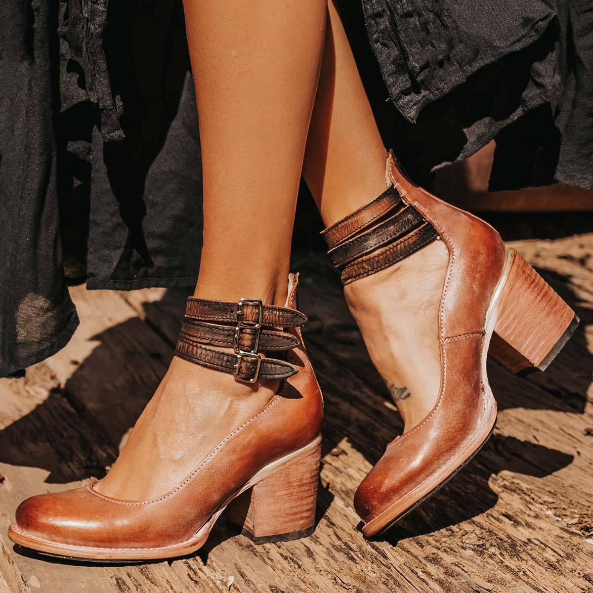 Abbey | Women’s Ankle Strap Closed Toe Block Heel Sandals