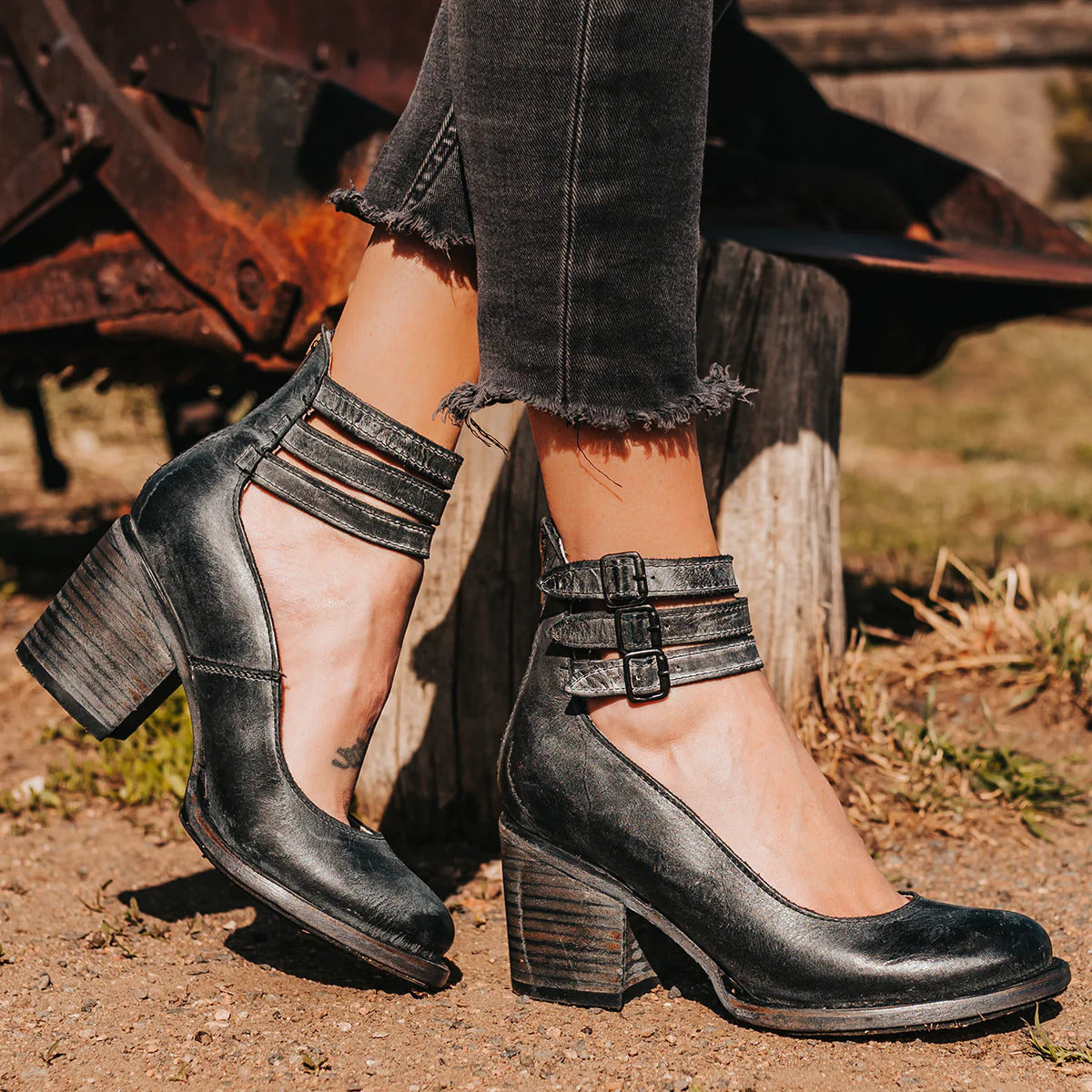 Abbey | Women’s Ankle Strap Closed Toe Block Heel Sandals