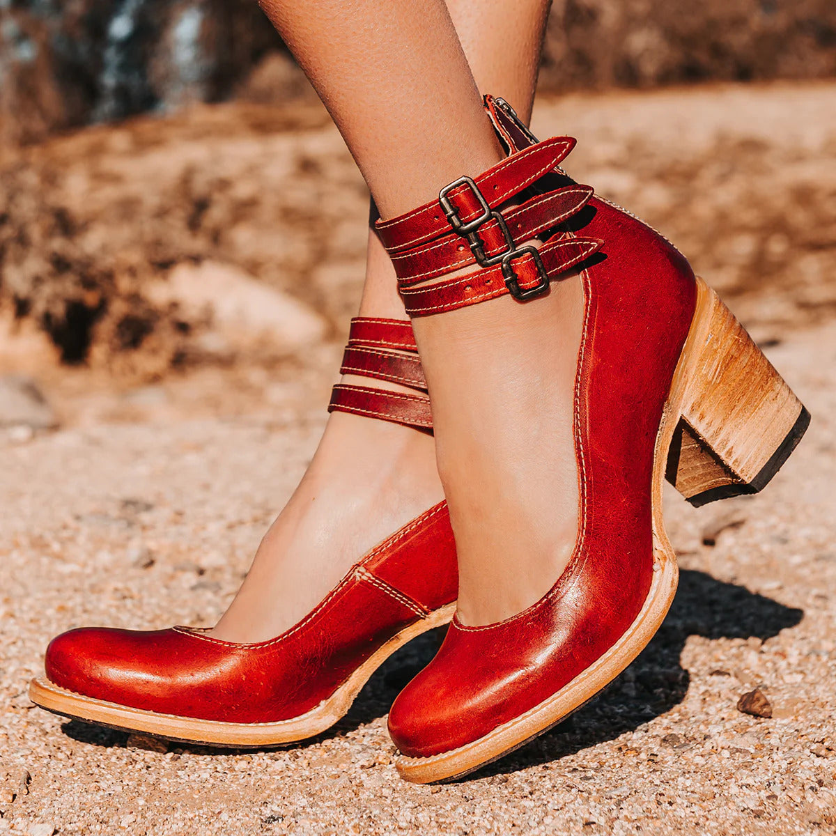 Abbey | Women’s Ankle Strap Closed Toe Block Heel Sandals