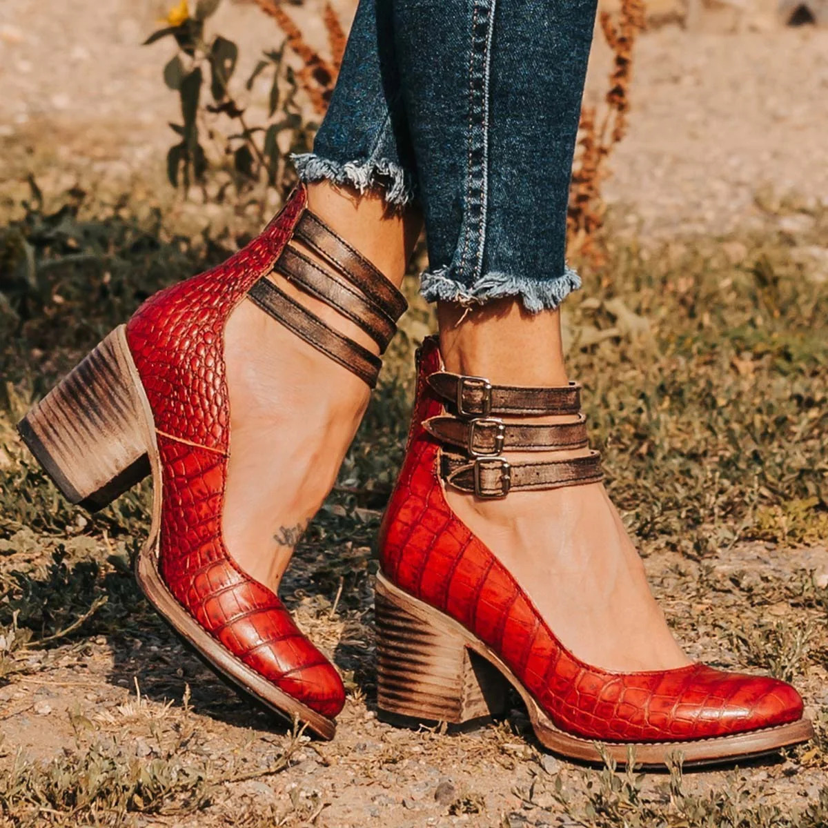Abbey | Women’s Ankle Strap Closed Toe Block Heel Sandals