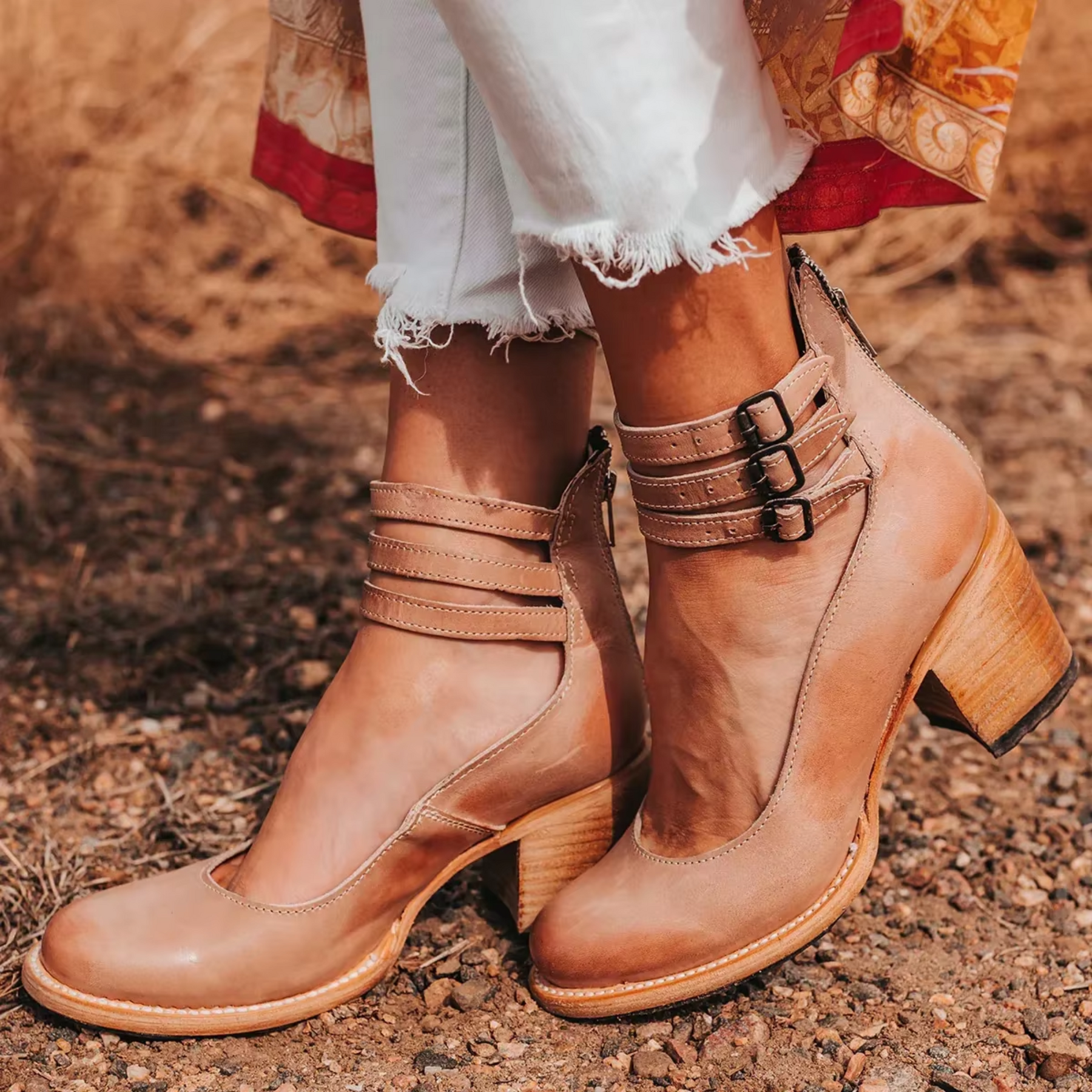 Abbey | Women’s Ankle Strap Closed Toe Block Heel Sandals