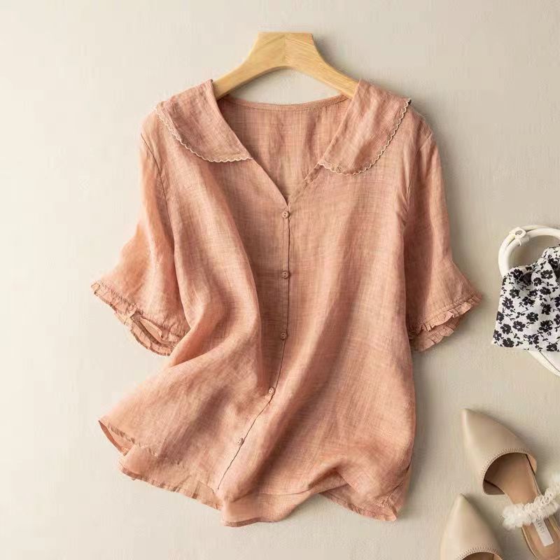 Abigail | Women’s Scalloped Collar V Neck Ruffle Sleeve Blouse