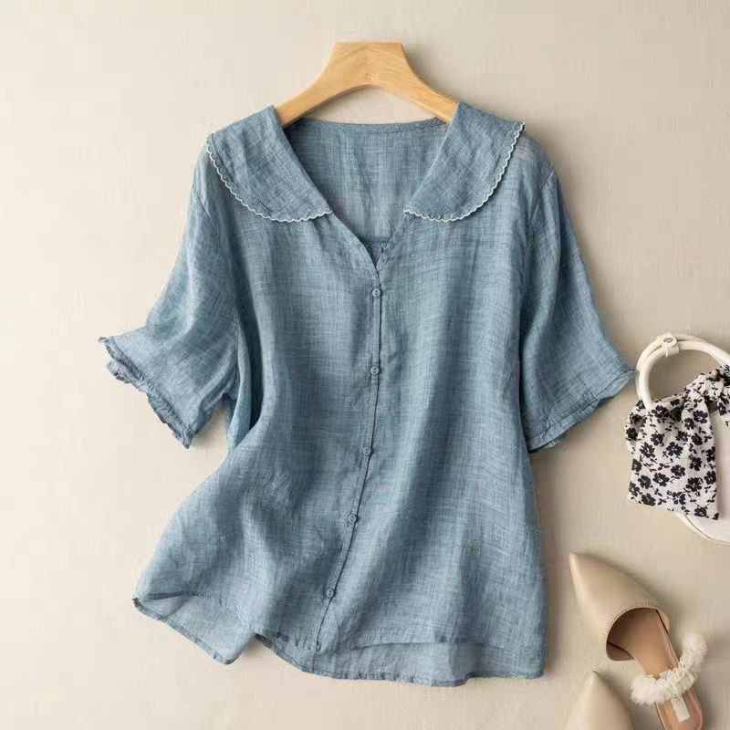 Abigail | Women’s Scalloped Collar V Neck Ruffle Sleeve Blouse