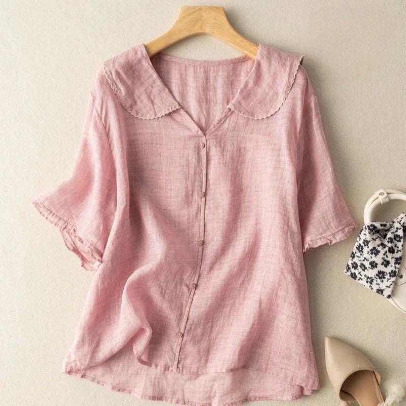 Abigail | Women’s Scalloped Collar V Neck Ruffle Sleeve Blouse
