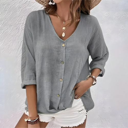 Abril | Women’s Rolled Sleeve V Neck Summer Blouse