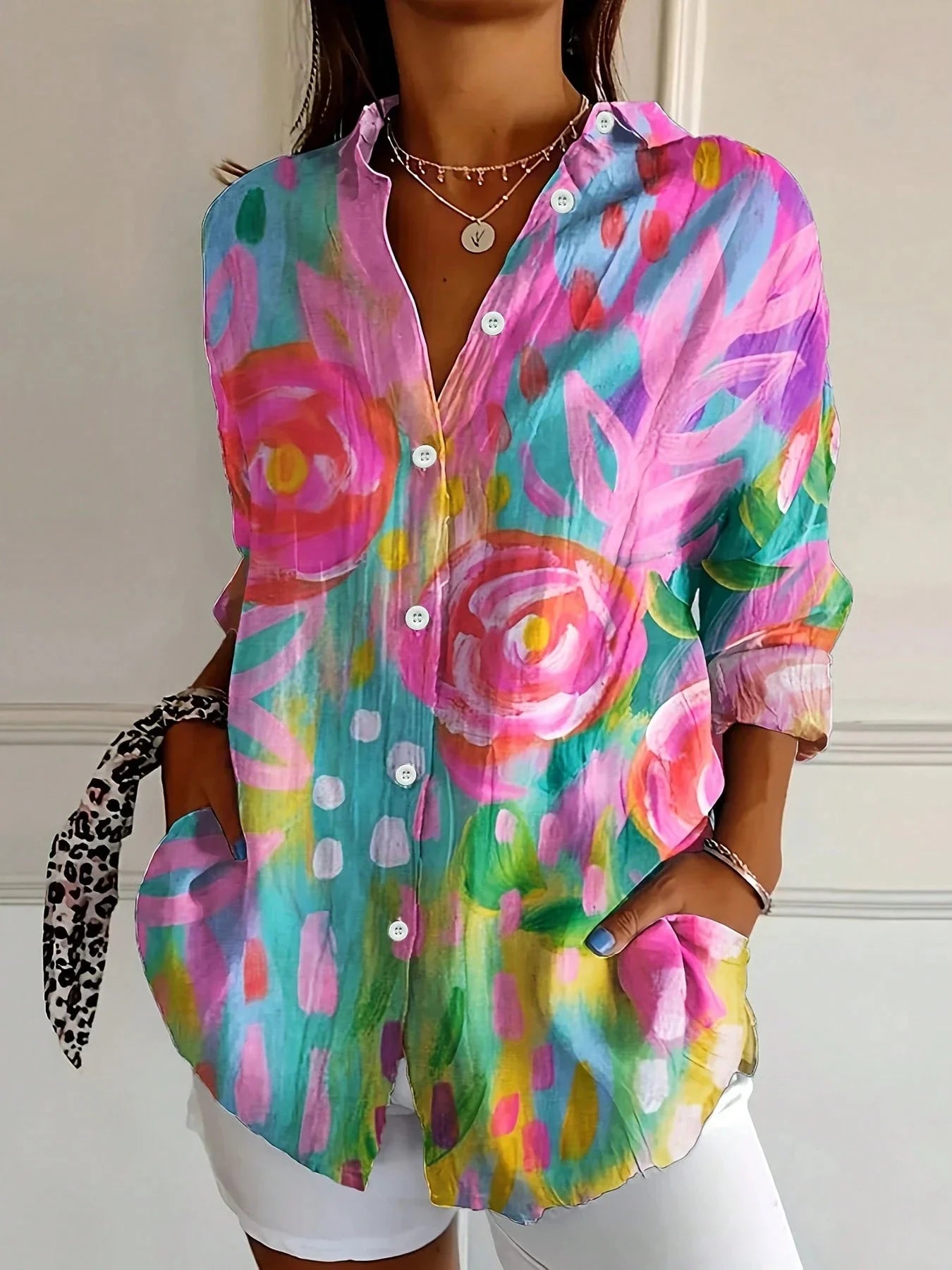 Ada | Women’s Long Sleeve Button Up Floral Blouse