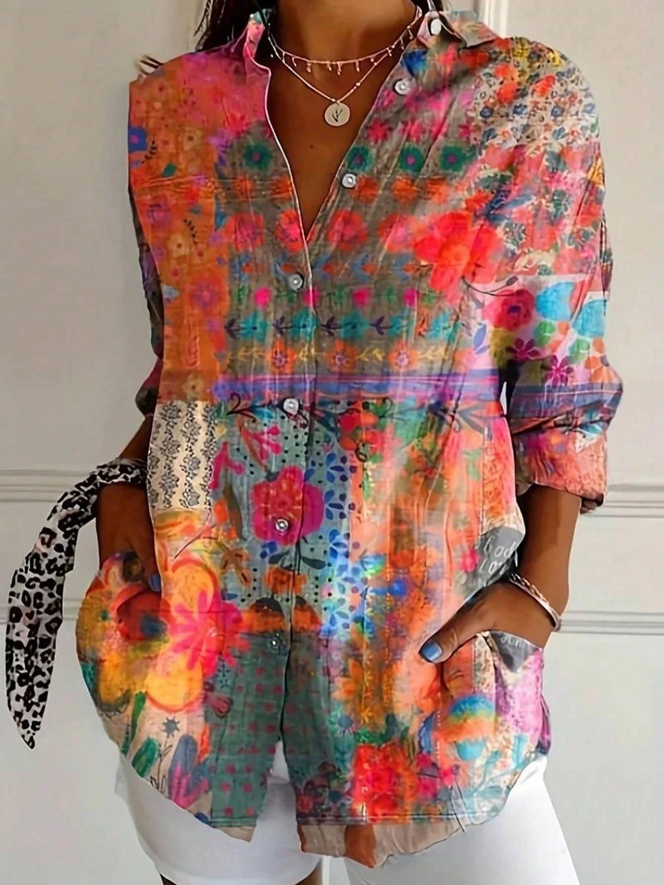 Ada | Women’s Long Sleeve Button Up Floral Blouse