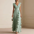 Adara | Women’s Flutter Sleeve V Neck Ruffle Maxi Dress