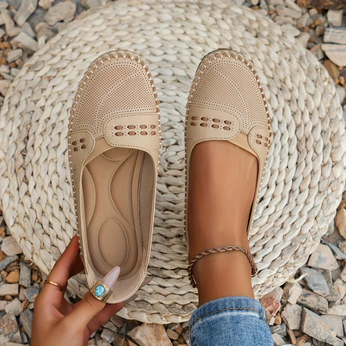 Addie | Women’s Round Toe Slip On Summer Flats