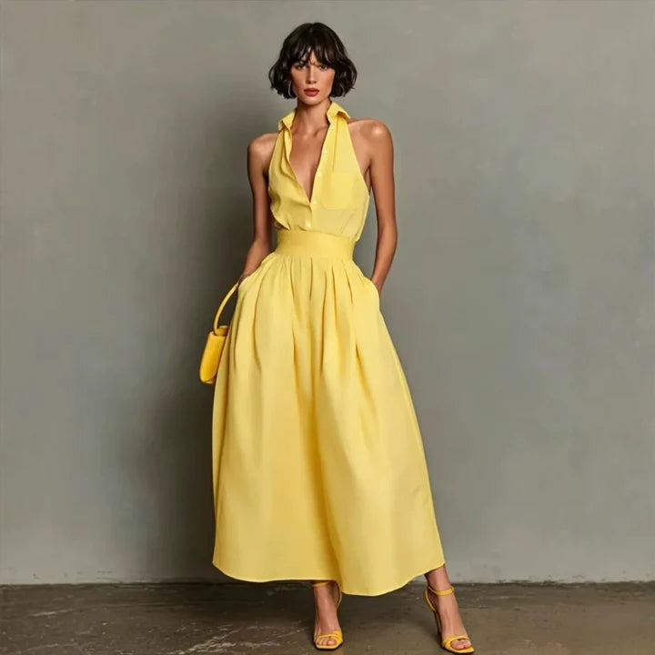 Addisyn | Women’s Halter Neck Sleeveless Collared Midi Dress