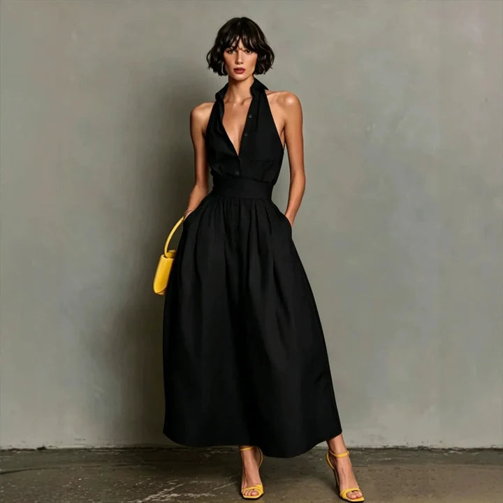 Addisyn | Women’s Halter Neck Sleeveless Collared Midi Dress