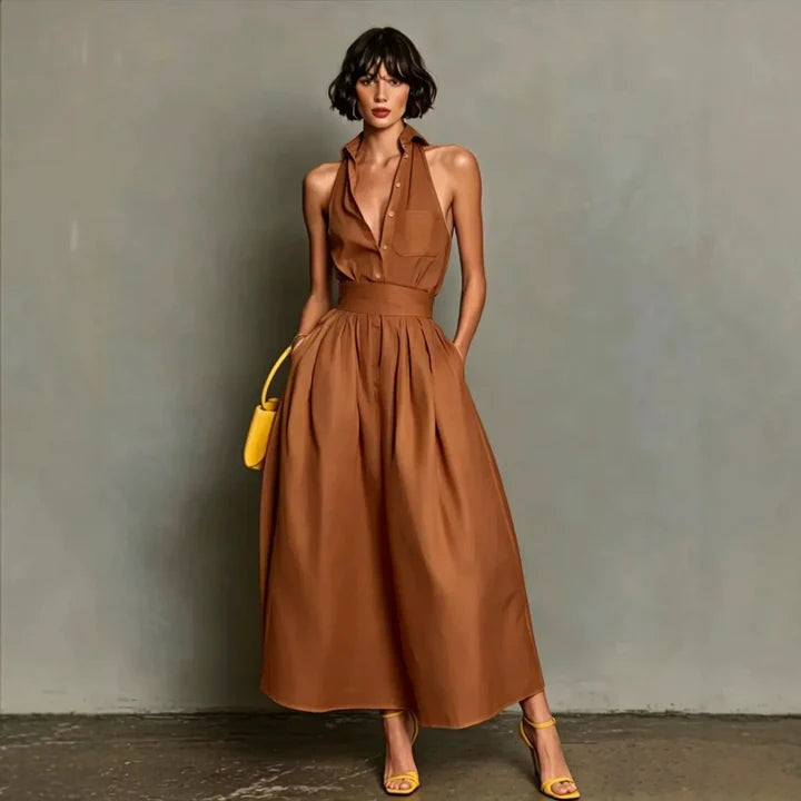 Addisyn | Women’s Halter Neck Sleeveless Collared Midi Dress