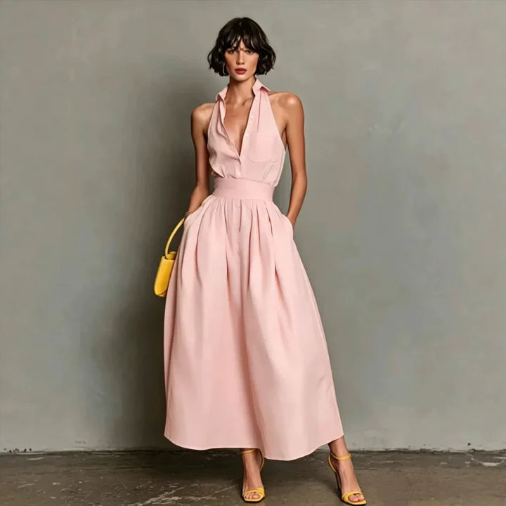 Addisyn | Women’s Halter Neck Sleeveless Collared Midi Dress