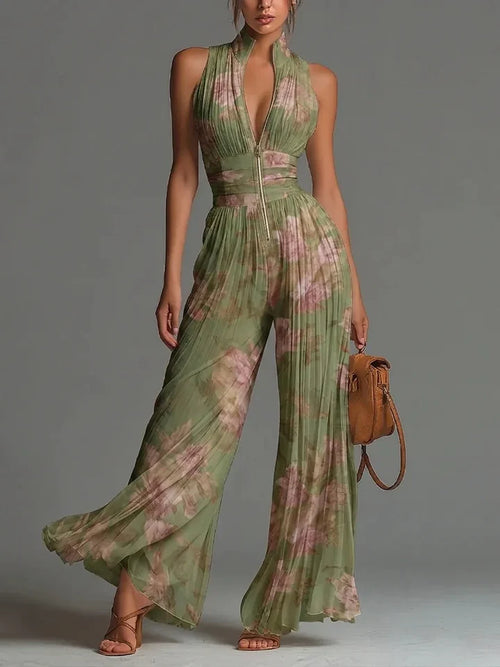 Addyson | Women’s Wide Leg Halter Neck Zip Up Jumpsuit
