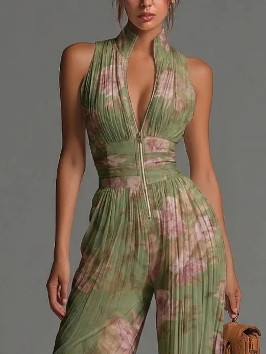 Addyson | Women’s Wide Leg Halter Neck Zip Up Jumpsuit