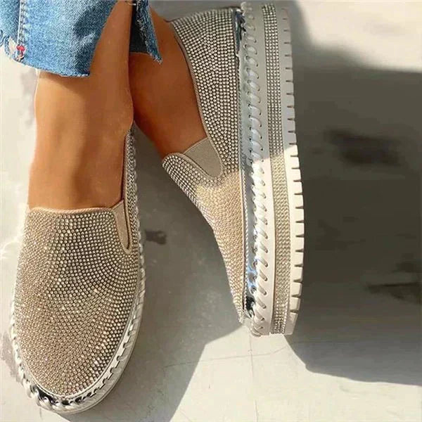 Adela | Women’s Rhinestone Platform Round Toe Slip On Shoes