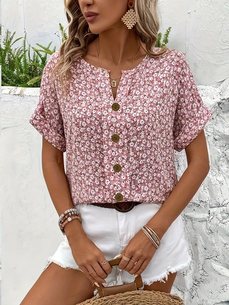 Adelaide | Women’s Notch Neck Floral Print Summer Top