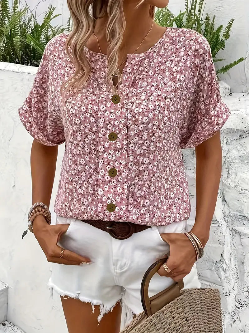 Adelaide | Women’s Notch Neck Floral Print Summer Top