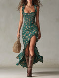 Adelheid | Women’s Ruched High Slit Sleeveless Floral Maxi Dress