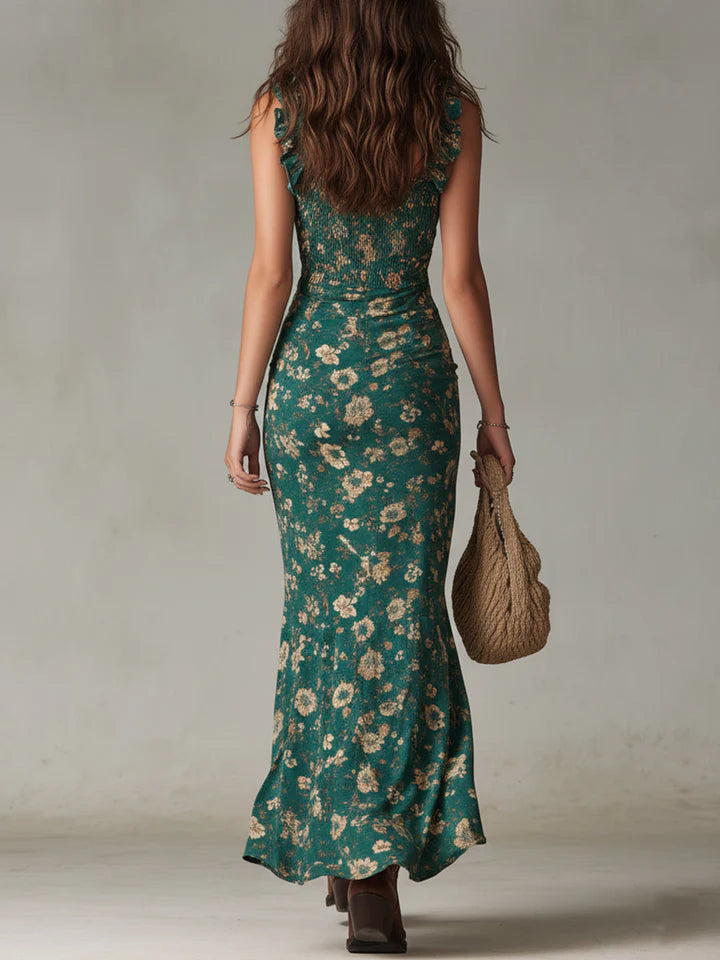 Adelheid | Women’s Ruched High Slit Sleeveless Floral Maxi Dress