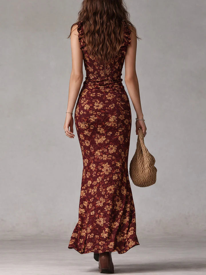 Adelheid | Women’s Ruched High Slit Sleeveless Floral Maxi Dress